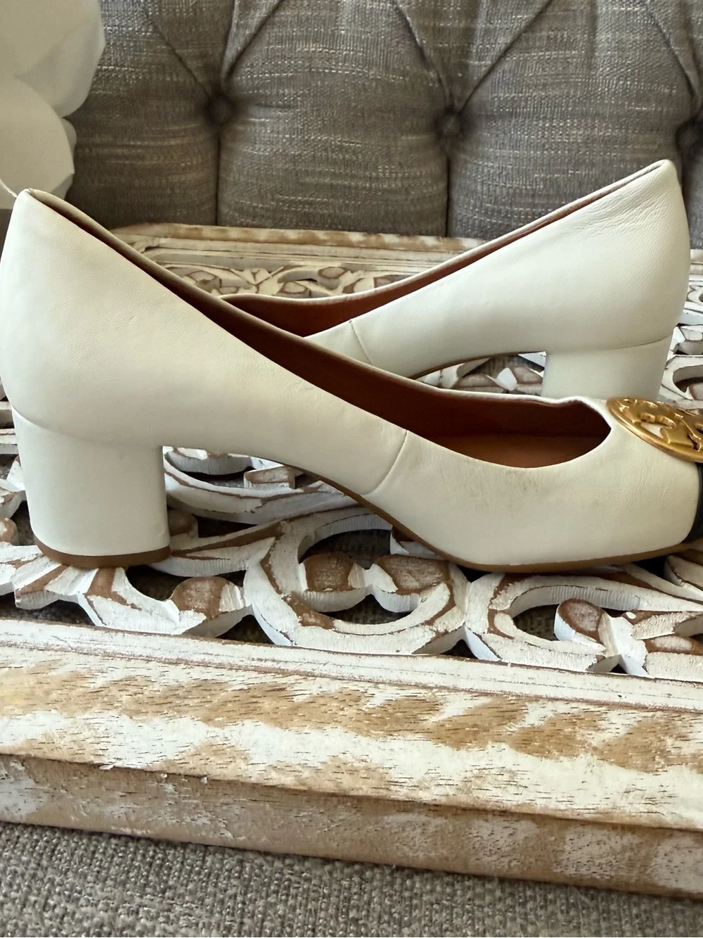 Tory Burch Women's Logo Cap-Toe Block Heels Shoes 6